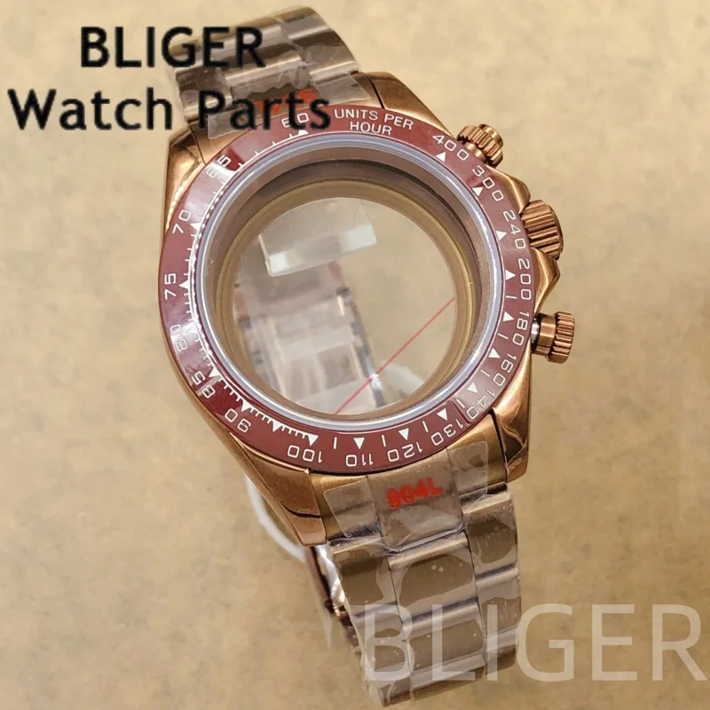 BLIGER 39.3 مللي متر VK63 خمر كرونوغراف المغلفة ساعة نحاسية مع حزام صالح VK63 حركة الكوارتز الرجال تعديل ساعة اكسسوارات