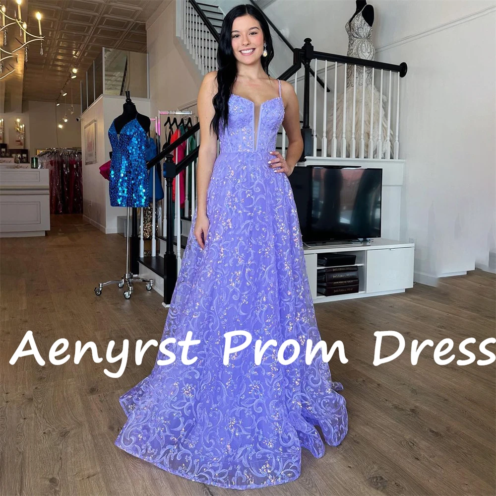 Aenyrst Spaghetti Strap Sweetheart Evening Dresses Lace A Line Prom Gowns Floor Length Birthday Party Dress Long فساتين السهرة