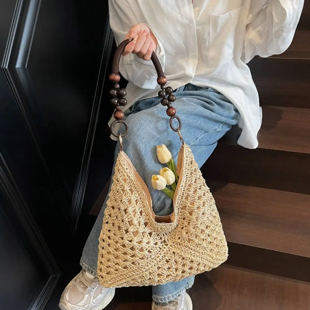 Hollow Out Straw Woven Bag Tote Bag Beach Handbag Bohemian Beach Bag Large Capacity Bucket Bag Hollow Shoulder Bag Holiday view 4