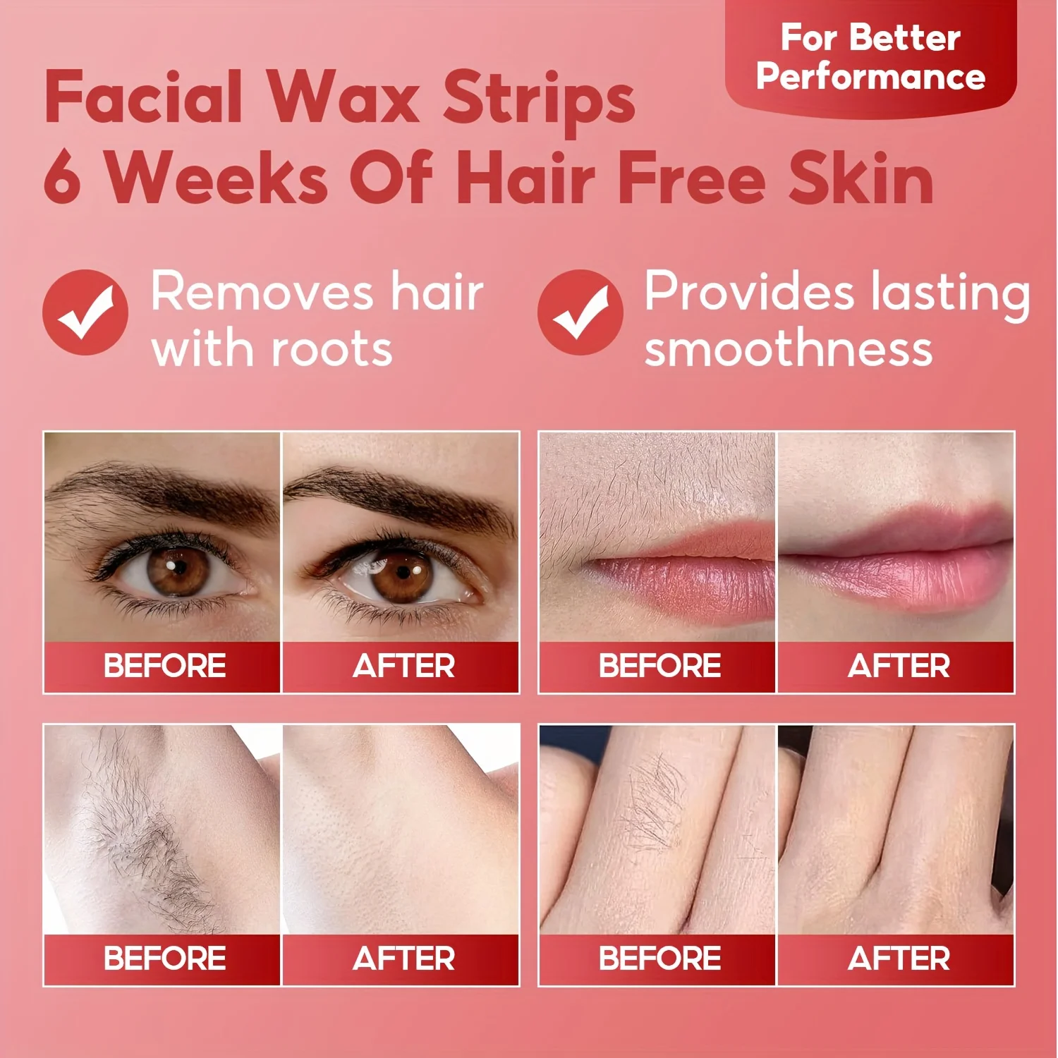 10 pieces of hair removal wax strips, hair removal cream paper, cold wax strip paper, suitable for pink hair removal paper on the face, neck, arms, and legs - view 2