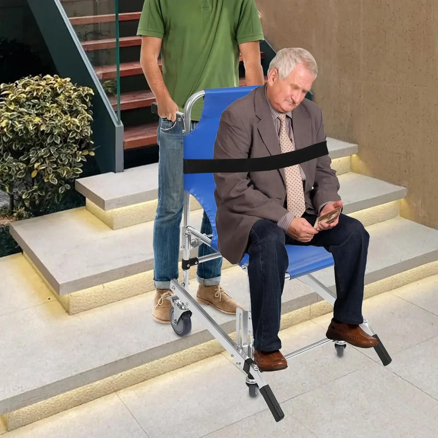 كرسي متحرك محمول قابل للطي للبالغين وكبار السن - كرسي سفر خفيف الوزن وقابل للطي من الألومنيوم - أزرق - Wei