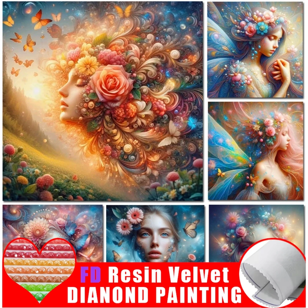 

FD Смола 5D DIY Алмазная Художественная Роспись Новое Прибытие Цветы Фея Бабочка Полная Алмазная Мозаика Вышивка Девушка Наборы Домашний Декор