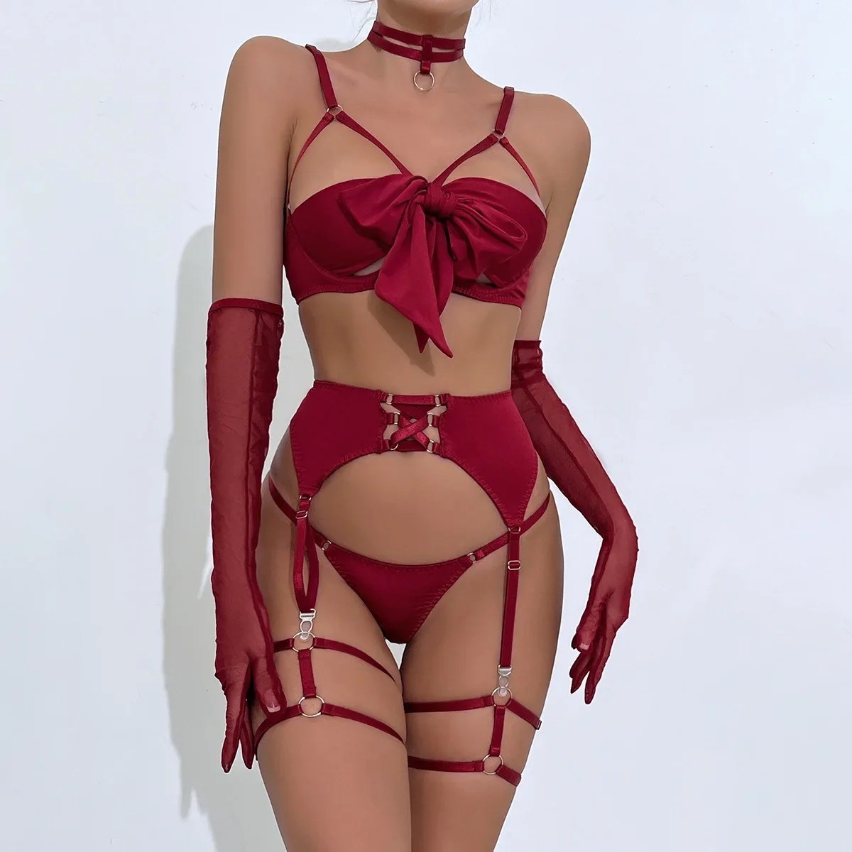 Erotic lingerie Temptation garter belt hollowed out gathering four piece set sexy lingerie pornographic underwear women  doll