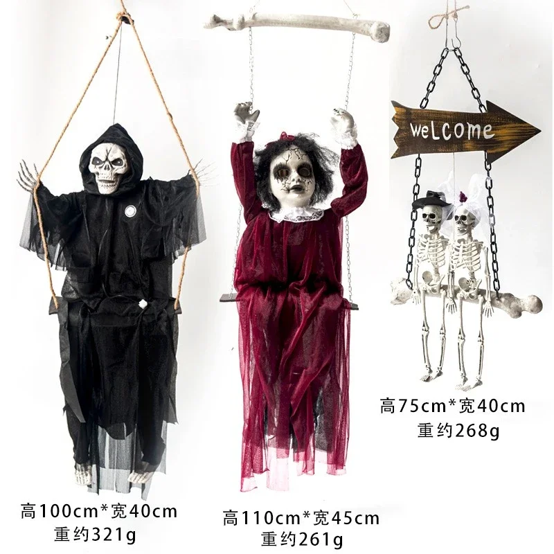 Хэллоуин качающаяся цепочка висит призрак голосовой активированный светящийся череп дом с привидениями ужас украшения кулон реквизит