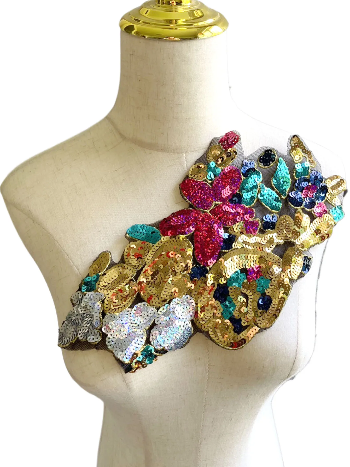 1 Piece Large Size Long Sequins Flower Patches DIY Applique for Fashion Clothes