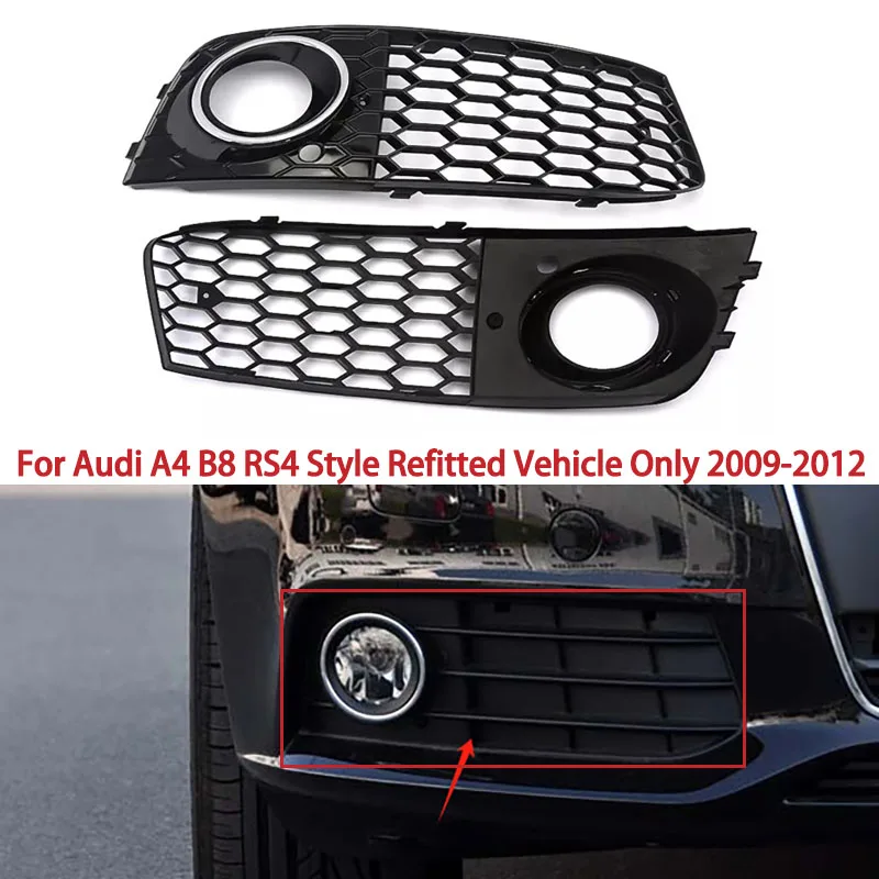 Front Bumper Fog Light Comb Grilles For Audi A4 B8 RS4 Style Refitted 2009 2010 2011 2012 Grill ABS Grille Car Part Intake Cover