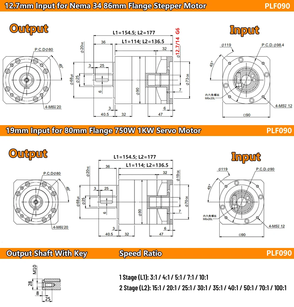 YUNDUAN علبة التروس الكوكبية تنحى علبة التروس المحرك المخفض أقل 7 Arcmin ل Nema23 Nema34 محرك متدرج 60/80/90 400 واط 750 واط سيرفو