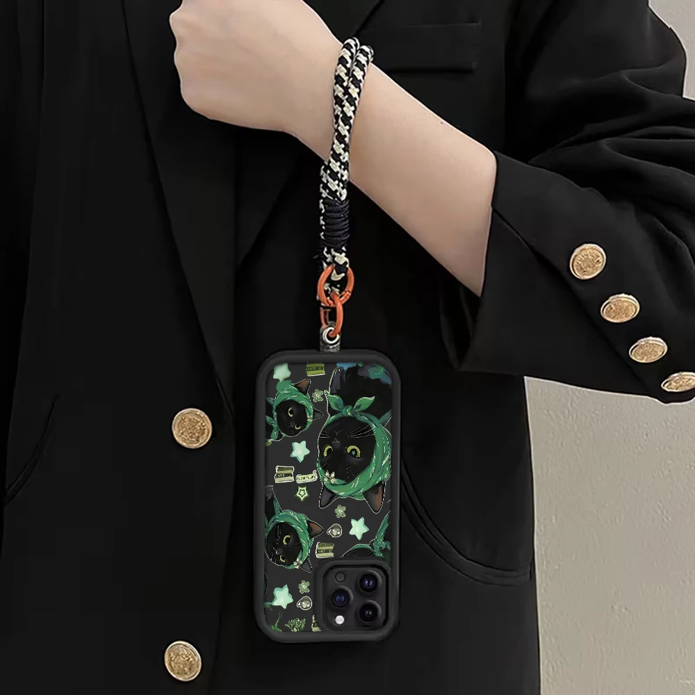 Grüne Kopftuch-Katzen-Handyhülle mit Trageband für iPhone 12 13 14 15 16 17 Pro Max 15 14 13 Plus 17E Stoßfeste Matte Silikonhülle – Detail 4