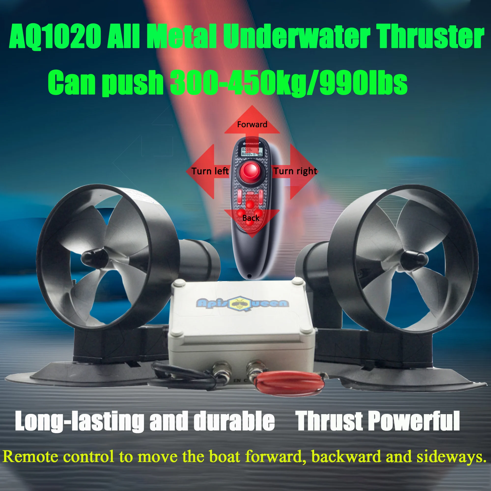 AQ1020 Remote Control 24-50V All Metal Underwater Thruster Push 400-850(5-9 persons) kg Built-in ESC Waterproof Kayak/Boat Motor