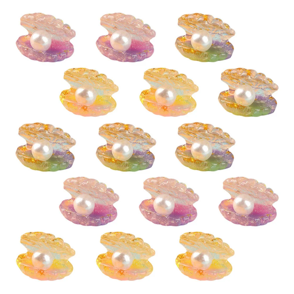 16 Pcs Simulated Pearl Shell Miniature with Desktop Decor Resin Crafts Fish Tank Decorations Artificial Tiny Glowing