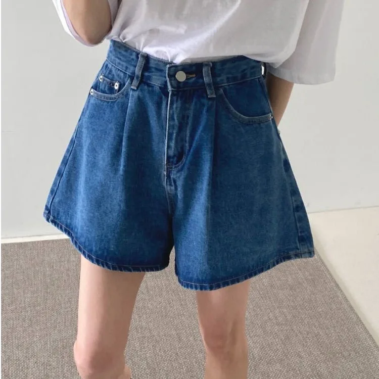 

Summer 2026 High Waist Loose Fit Casual Style Pleated Korean Chic Denim Shorts Women's Premium Jeans Casual Leisure Shorts