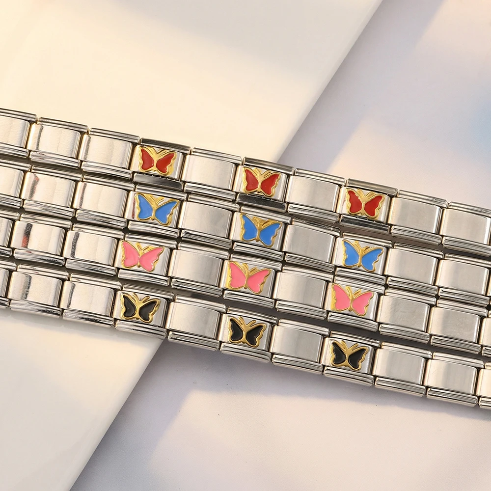 GEMOSA Modisches Rosa Blau Rot Schwarz Schmetterling Damen Armband Italienisches Gliederarmband Passend für 9mm Edelstahl Charm Schmuckherstellung DIY – Detail 1
