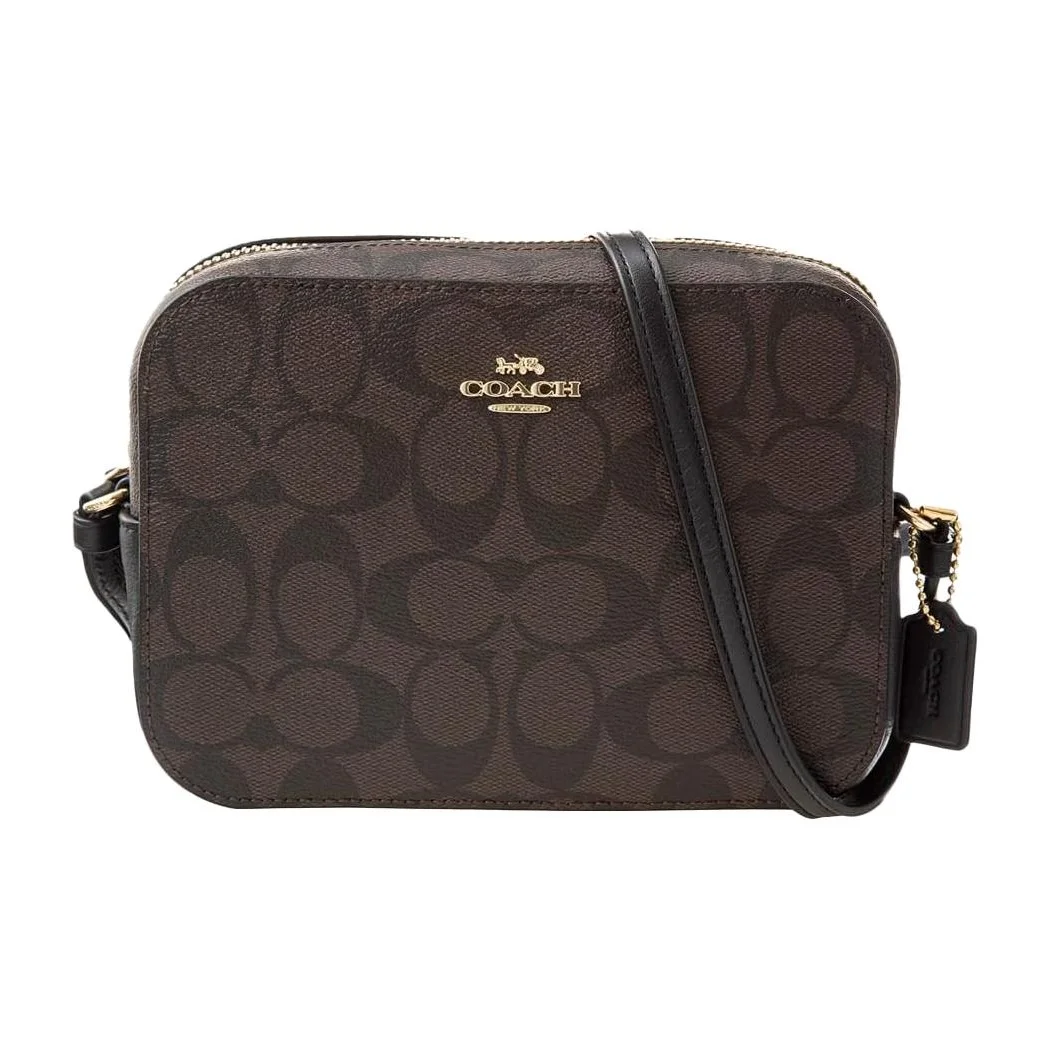 COACH Camera Coated Canvas With Leather Camera Bag, Small Square Bag, Crossbody Bag, Shoulder Bag Women's Dark Brown 91677-IMAA8