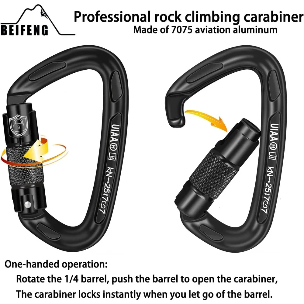 Mosquetón de bloqueo automático: mosquetones de escalada resistentes con certificación UIAA para escalada en roca, acampada, rappel, caza