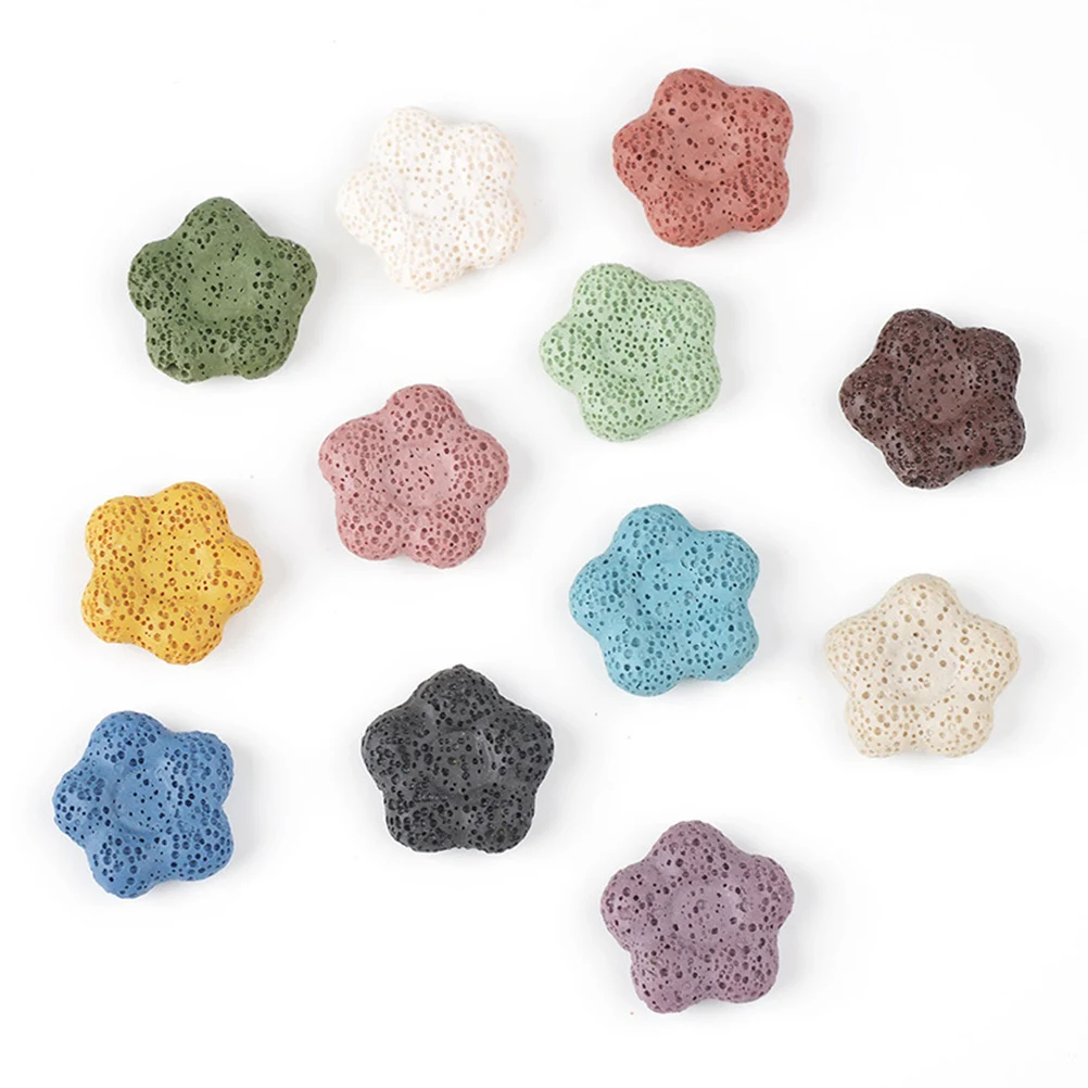 

18pcs 21X21X8Mm Volcanic Stone Beads Colorful Flower Shape Pendant Jewelry Making Diy Accessories Mixed Color Durable Unique