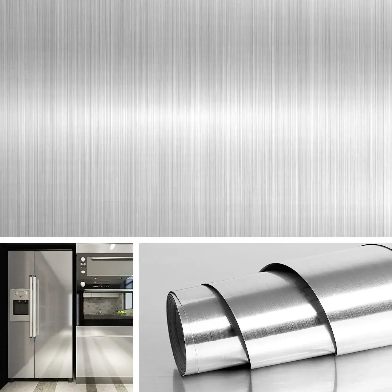 60/80cm Wide Brushed Nickel Vinyl Wallpaper Decorative Stainless Steel Wall Papers Countertops Kitchen Car Stick Film Decor