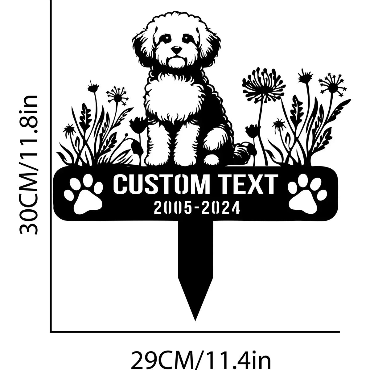 Custom Designed Dog Stake Metal Sign for Maltipoos. Personalize This Outdoor Stake To Adorn Your Animal Garden in Loving Memory.