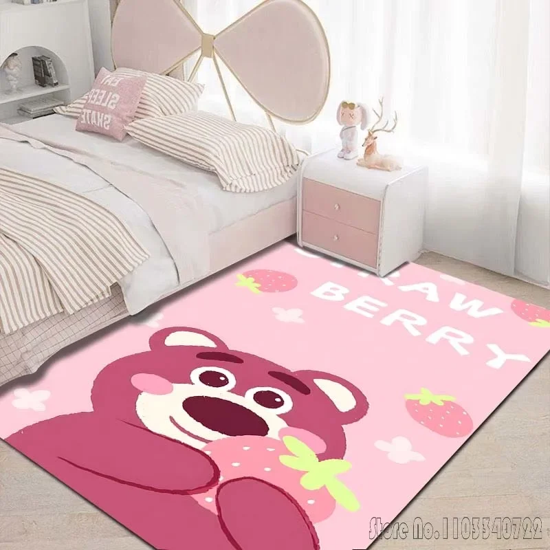 Karpet motif kartun Disney Lotso beruang, karpet untuk ruang tamu, Kamar tidur, keset lantai, dekorasi antiselip untuk dekorasi ruang anak perempuan, kamar merah muda