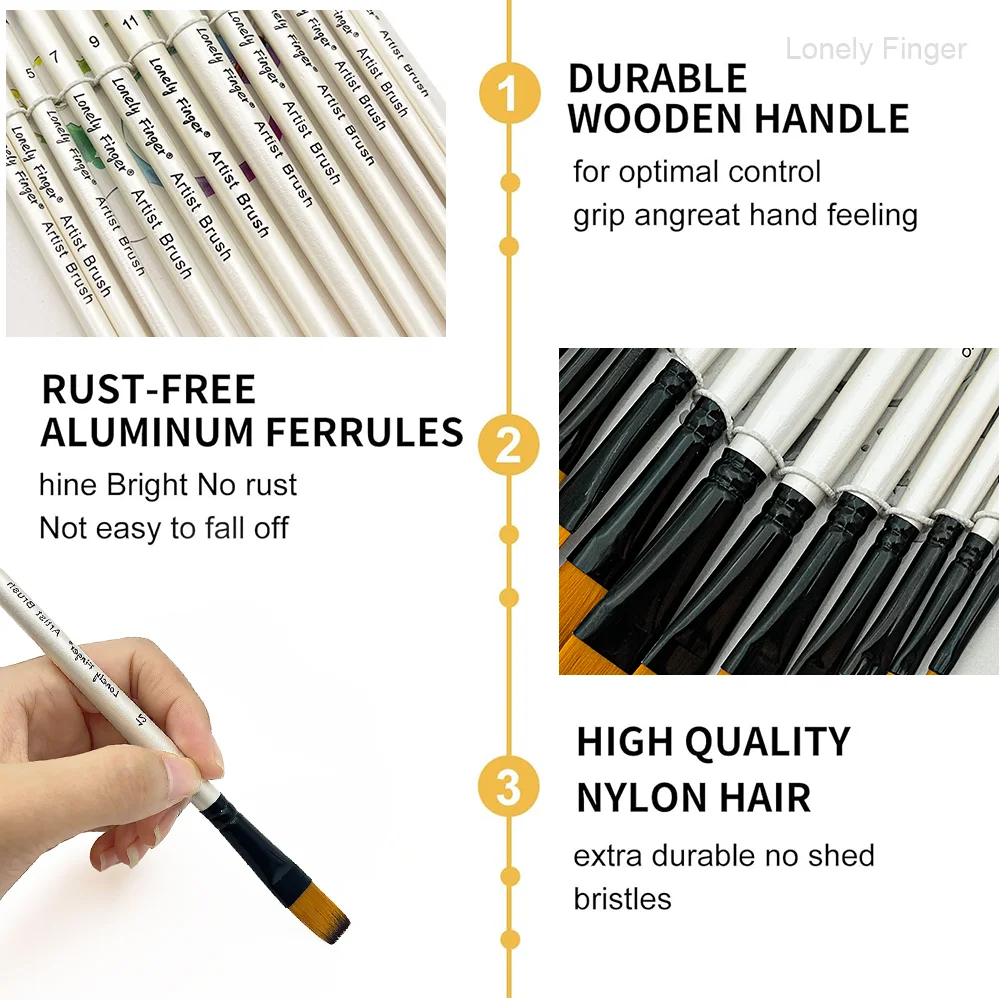 12-delige platte kwastenset 12 stuks voor acryl aquarel gouache kunst schilderen en bodycraft schilderen