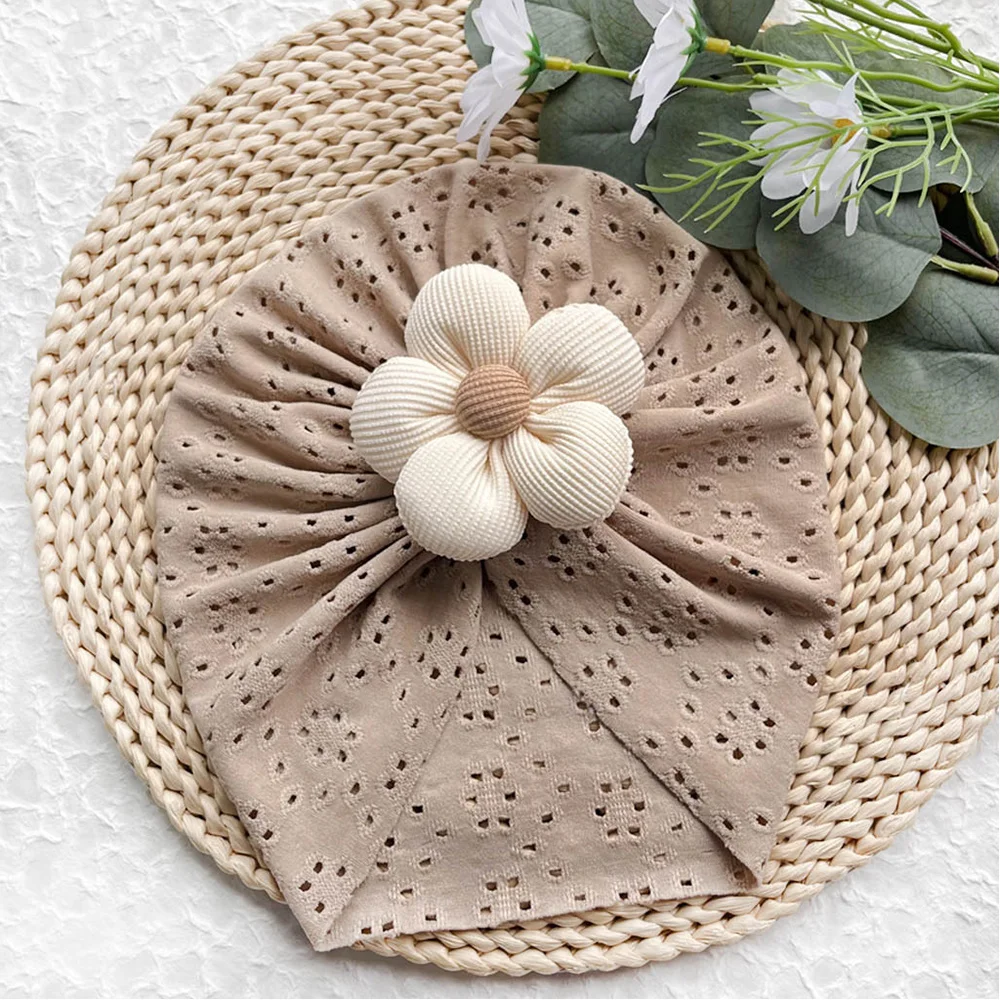 Lovely Flower Baby Hat  Newborn Turban Baby Girl Cap Hollow Elastic Headwraps Cute Headbands Infant Beanies Cap Hair Accessories