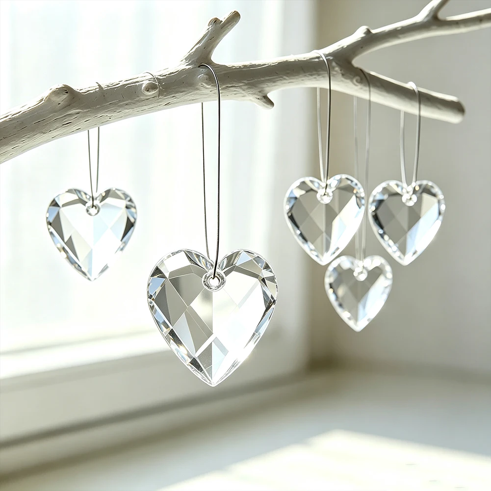 6pcs Heart Crystal Suncatcher Prisms K9 Glass Faceted Rainbow Maker Sun Lover Sunlight Magic Romantic Valentine Hanging Decor