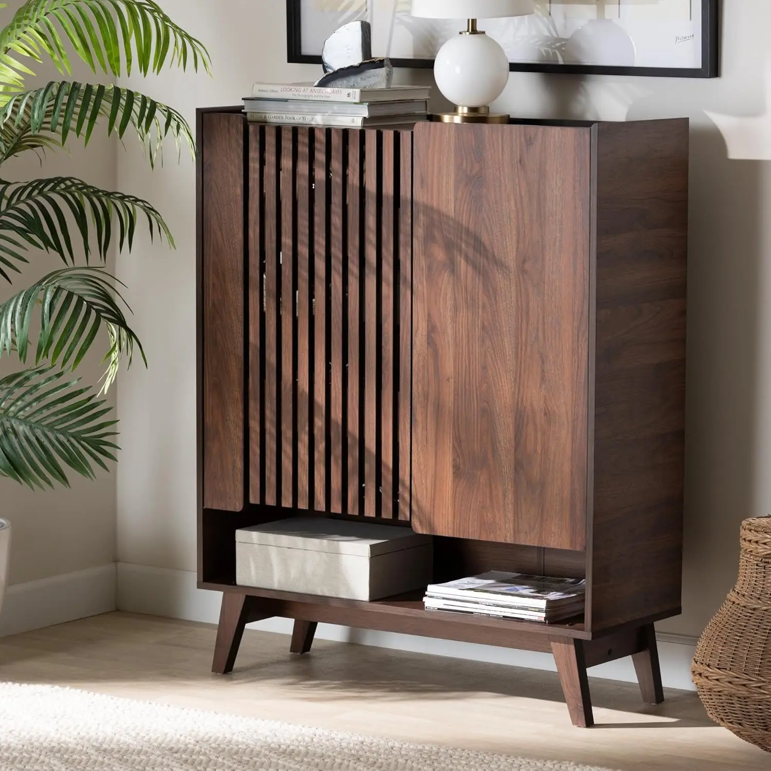 Walnut Brown Shoe Cabinet with One-Size Design and Secure Door Lock living Bedroom brown furniture Bar luster  decorate