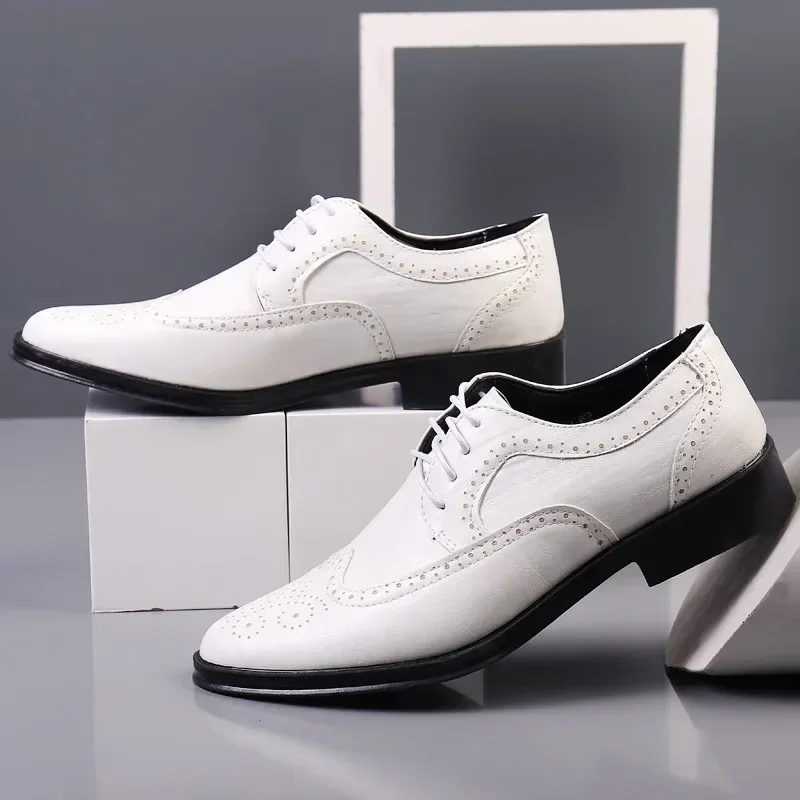 Casual Men Shoes Retro Brogue Shoe Non-slip Business Men Leather Shoe Breathable Lace-up Male Dress Footwear Comfortable Oxfords