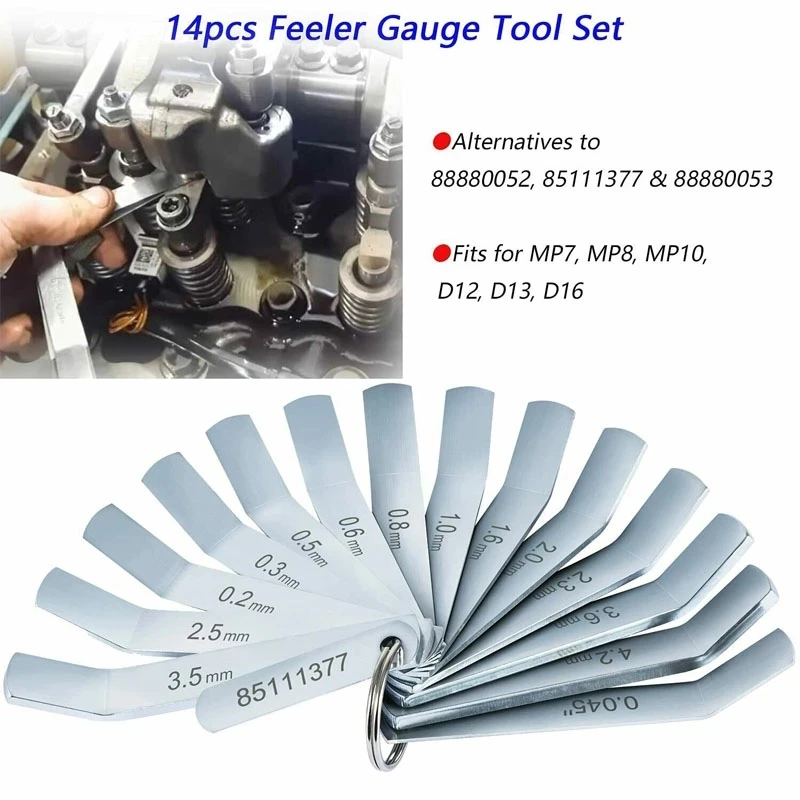 TM Feeler Gauge Jake Brake Tool Set Engine Intake and Exhaust Valve Adjustment Kit 14pc Fit for MP7 MP8 MP10 D12 D13 D16 Engines