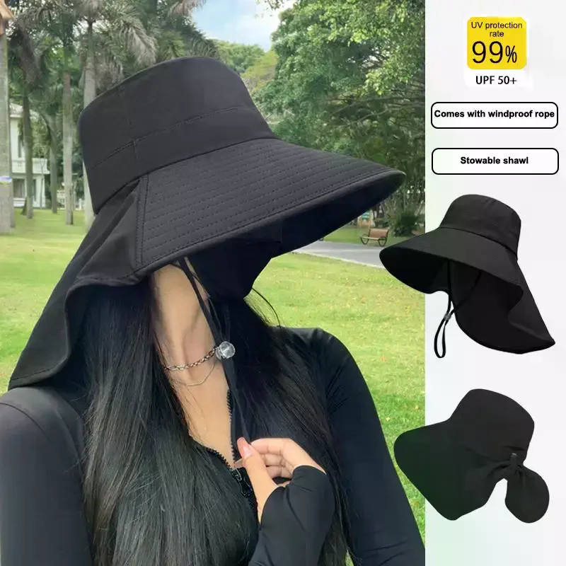 Shawl Sunscreen Cap Ponytail Travel Fisherman Hat Wide Brim Sun Hat With Neck Flap Outdoor UV Anti Neck Protection Sun Visors