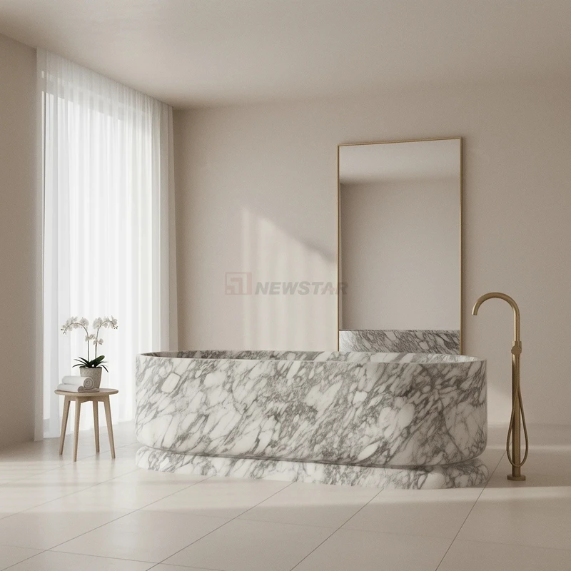 Freestanding China Snow White Marble Bathtub Solid Stone Tub Oval Natural Marble Bathing Tub Luxury Hotel Custom Size