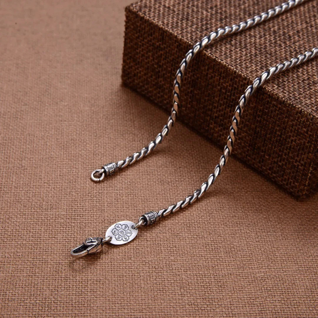 Wholesale S925 Sterling Silver Vintage Six Character Truth Necklace Men's Personality Thai Silver Craft Fashion Trend