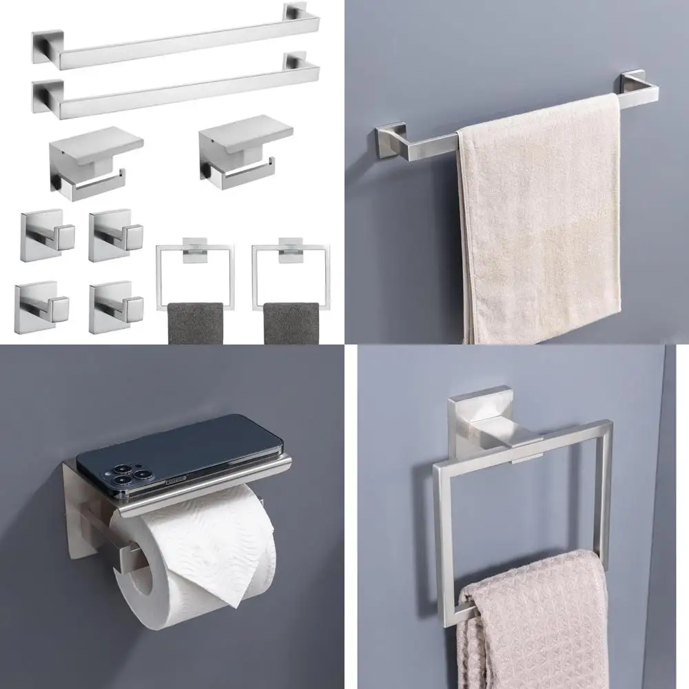 

Stainless Steel Bathroom Hardware Set - 10-Piece Towel Bars, Rings, Toilet Paper Holders, Brushed Finish