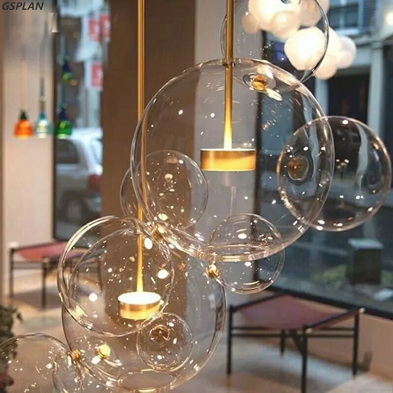 Designer italiano LED Glass Ball Chandelier, Pendant Light para Restaurante Bar e Quarto, Lâmpada Decorativa, Sótão Luminária, Pendurado Lâmpada