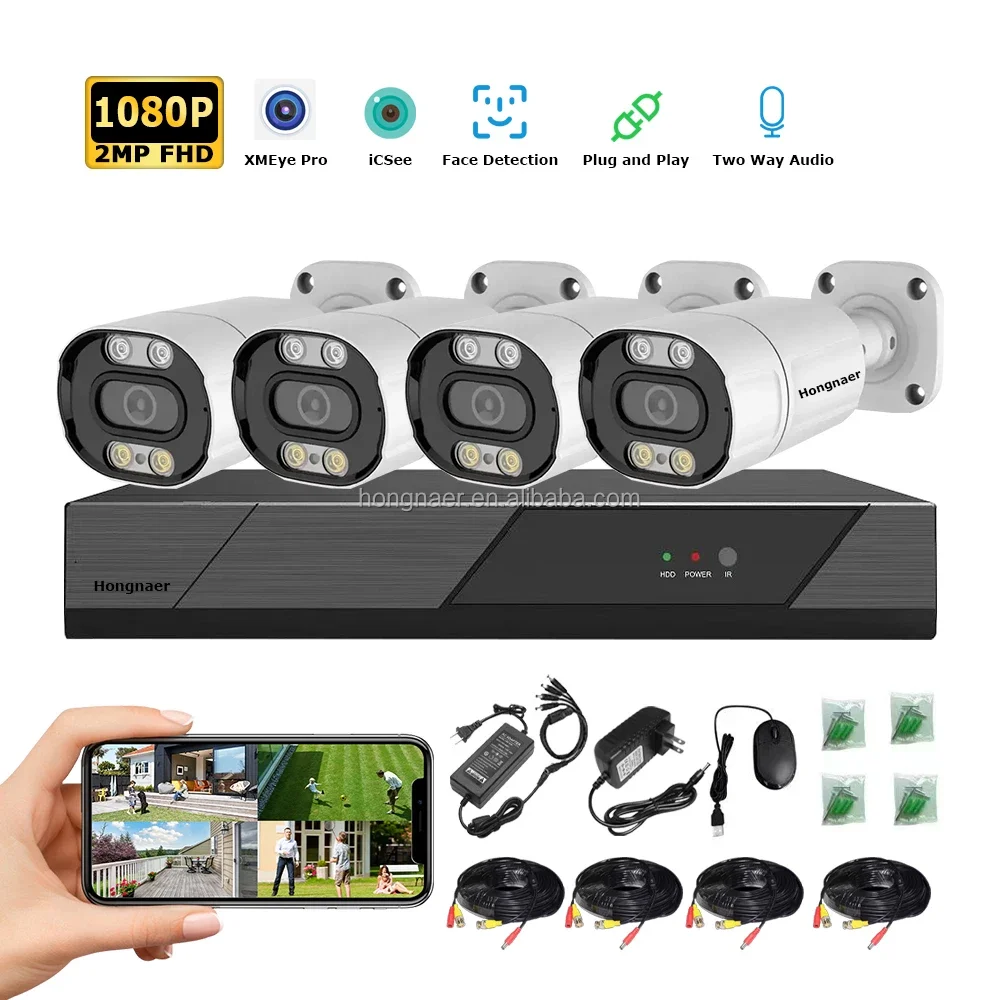 2026 Hongnaer 2MP 4CH Digital Video Recorder Home Surveil Indoor Outdoor DVR CCTV Camera Kit System Set Analog Security Camera S