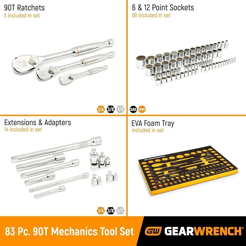 Tooth SAE/Metric Mechanics Tool Set with EVA Foam Tray