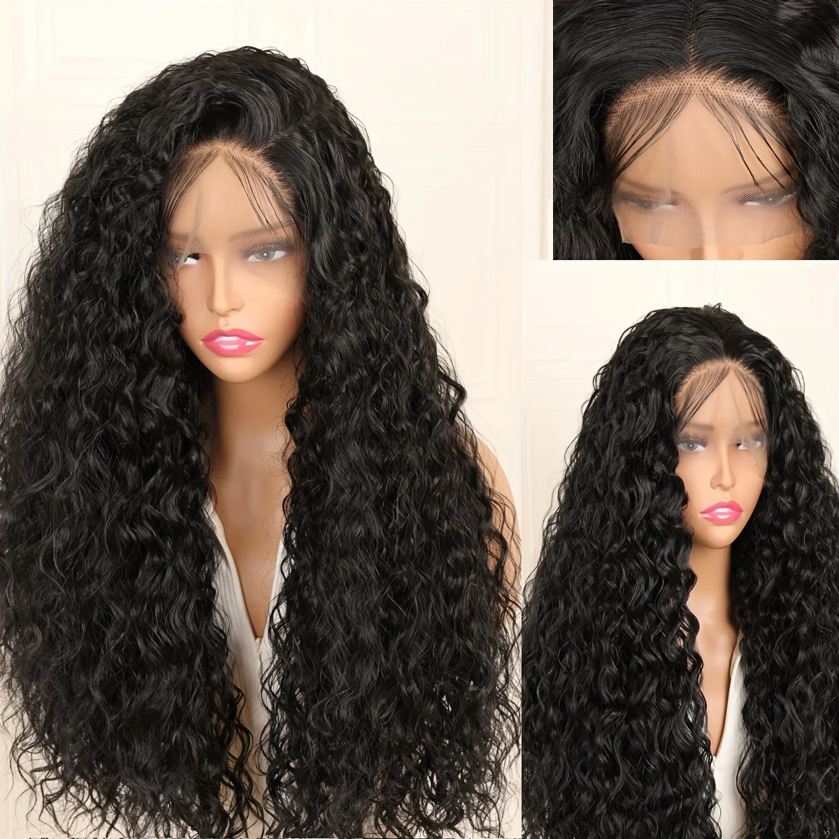 

26Inch 180%Density Black Kinky Curly Lace Front Wigs For Women Baby Hair Synthetic High temperature Fiber Daily Wear Wigs
