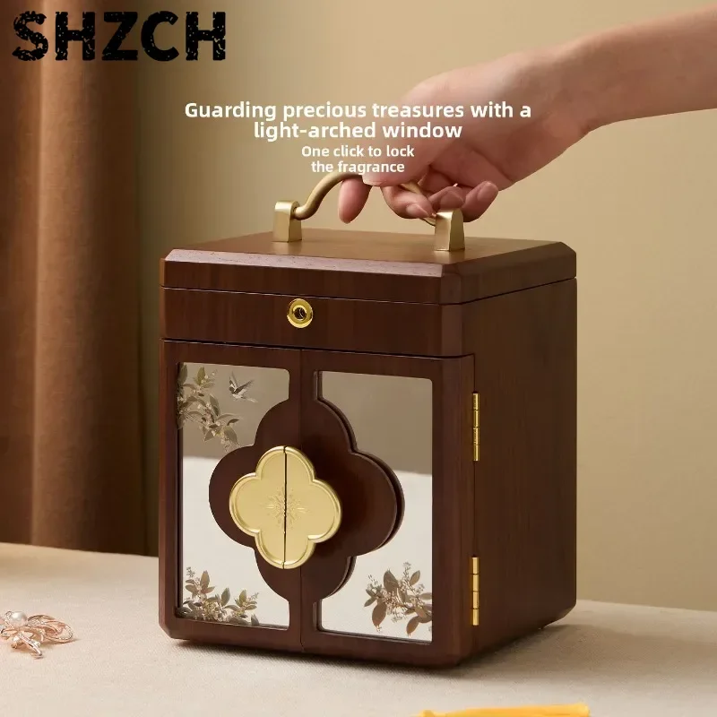 Wooden Jewelry Storage Box for Earrings Necklaces Elegant Wedding and Bridal Gift Luxury Keepsake Organizer with Velvet Lining
