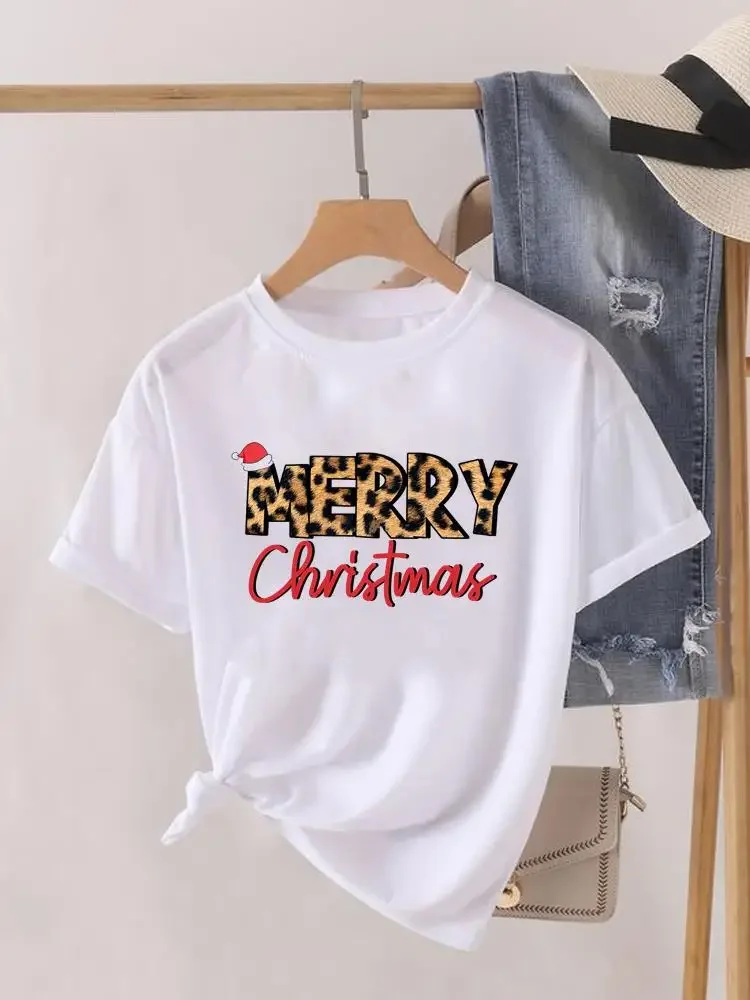 Christmas Clothing Lady New Year Short Sleeve Print Fashion Tree Lovely Letter Trend Women Shirt Tee Top Clothes Graphic T-shirt