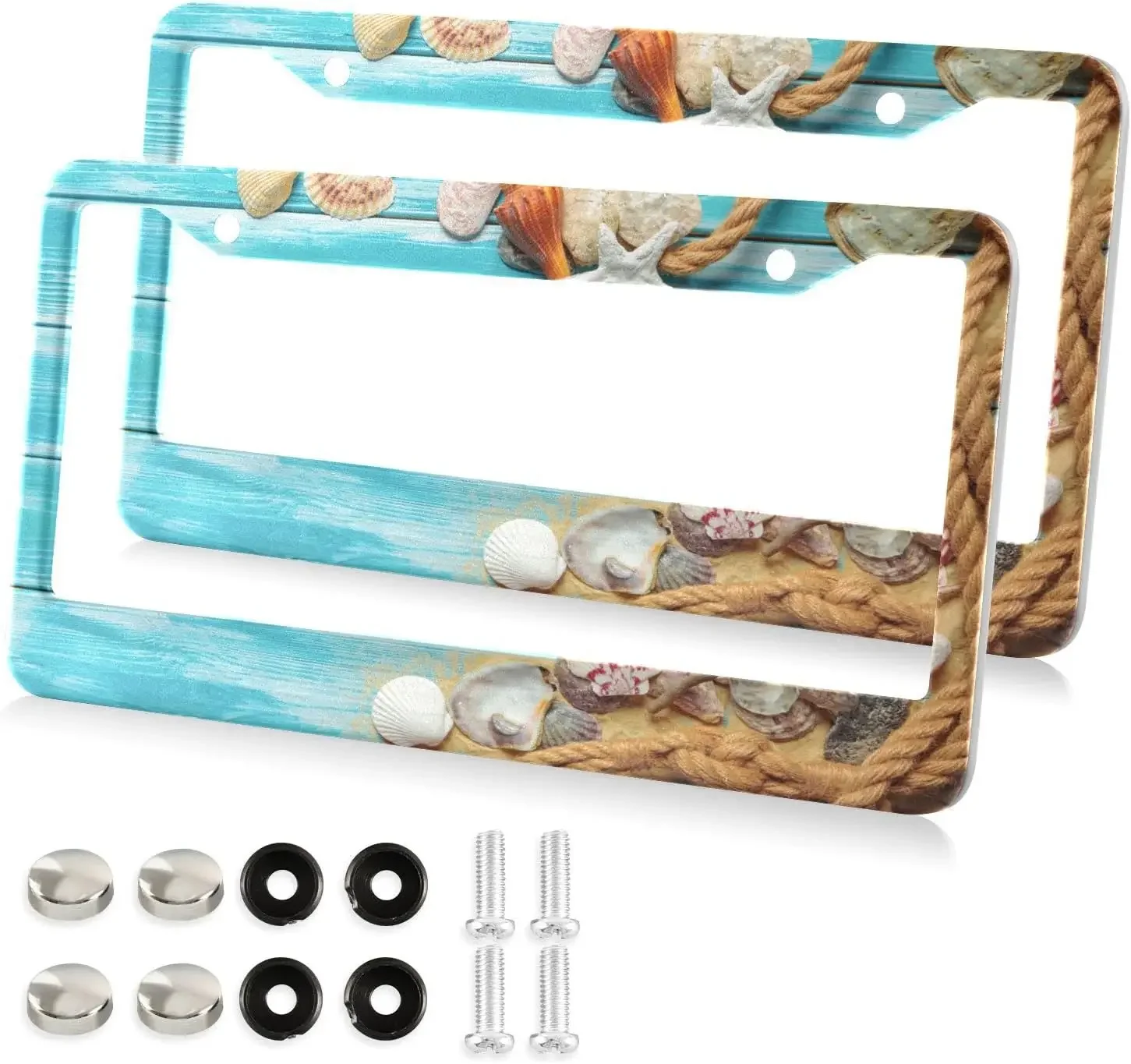 Seashells Pattern Car License Plate Frame 2 Pack License Plate Holder with 2 Holes Car Tag Frame for Women Men US Vehicles