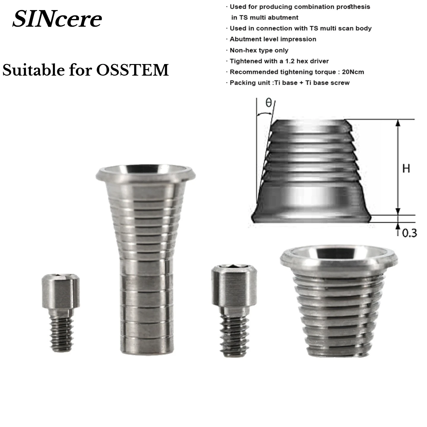5PCS Dental Suitable for OSSTEM Composite Titanium Transfer Rod Titanium Substrate Multi-Unit Titanium Base Abutment CAD/CAM