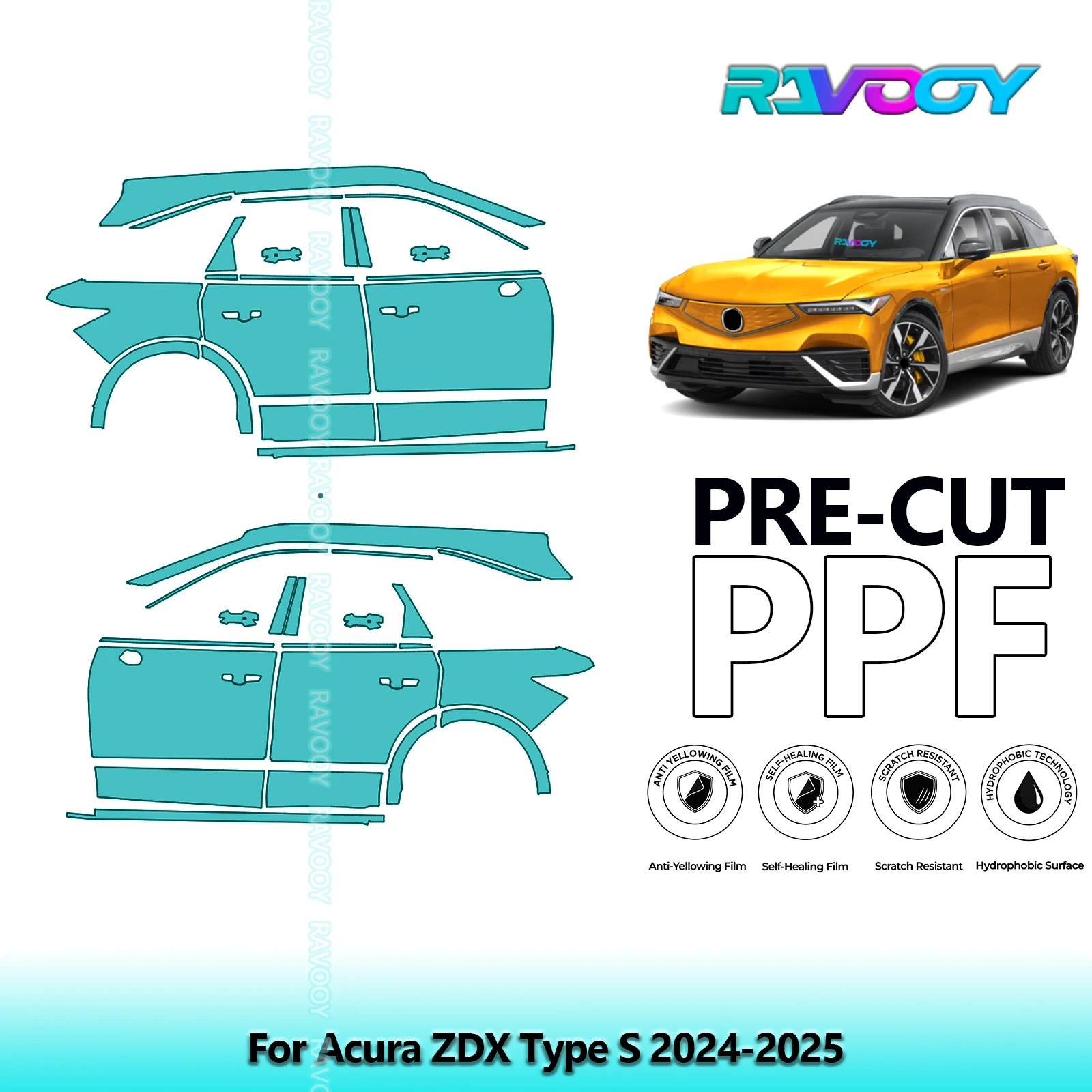 

For Acura ZDX Type S 2024-2025 8.5mil Clear Matte Pre-Cut PPF Door & A/B Pillar Kit TPU Paint Protection Film Set