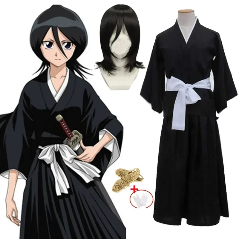 Bleach Kuchiki Rukia Shinigami Cosplay Kostüm Perücke Schuhe Set Halloween Für Frau Männer Kleidung