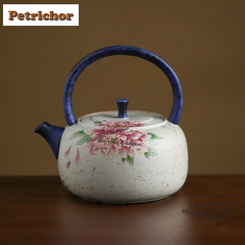 

550ml Gold Silk Peony Firestone Red Lifting Handle Teapot Antique Tea Infuser Pot Tea Making Kettle with Ball Hole Cha craft