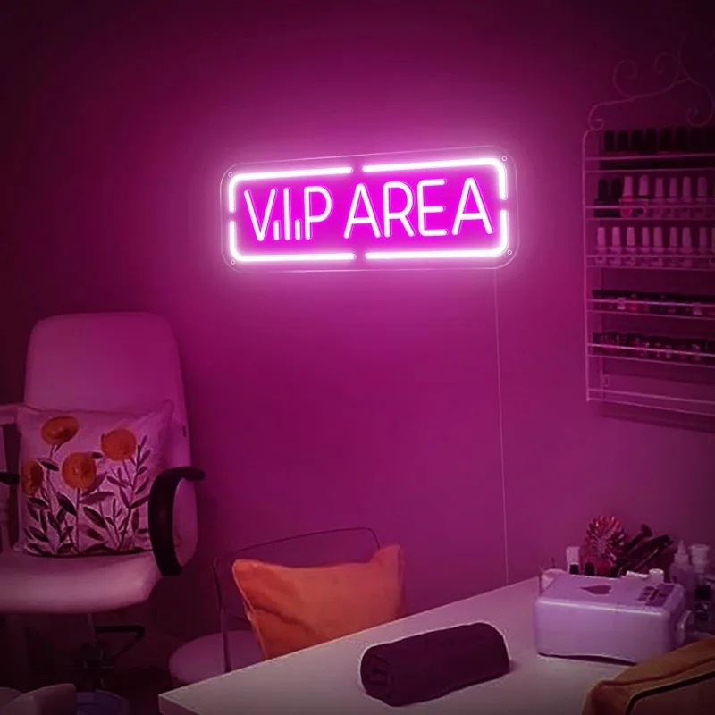 VIP Area LED Neon Sign,USB Powered Dimmable Light Up Signs For Business Bar,Hotel,Cafe,Office,Beauty Nail Lash Brow Salon Decor