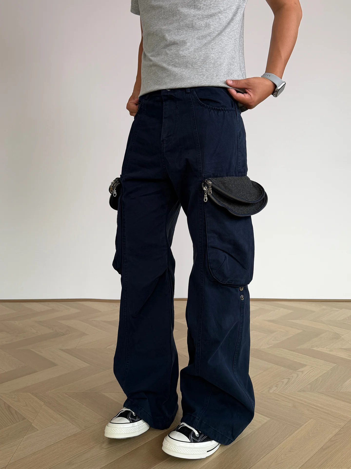 Retro American Streetwear Workwear Loose Wide Leg Straight Cut Multi Pocket Outdoor Breathable Long Trousers Unisex