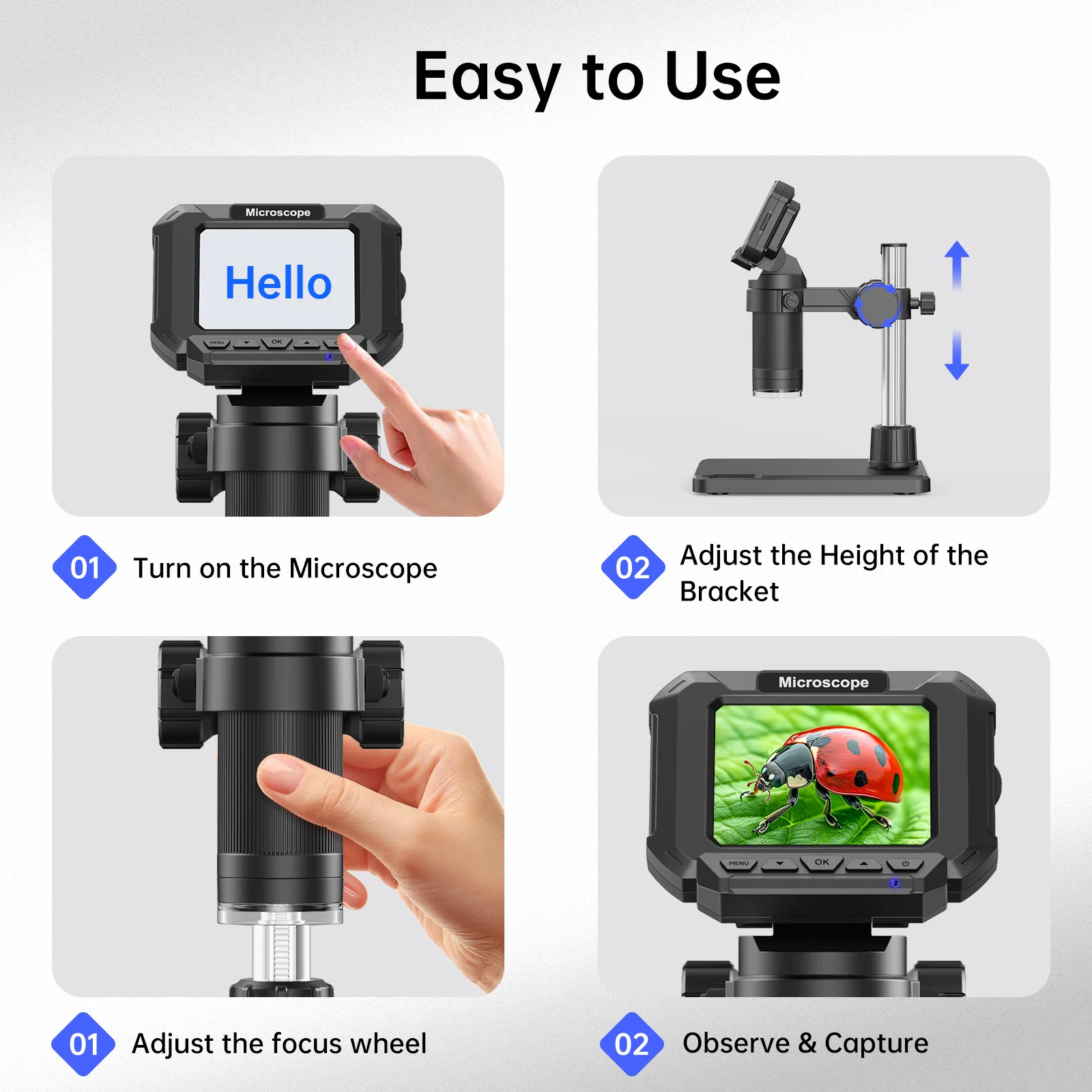 مجهر رقمي بشاشة 2.4 بوصة مجهر عملة 1000X مع 8 مجهر LED للإصلاح والعملات المعدنية واللحام #6