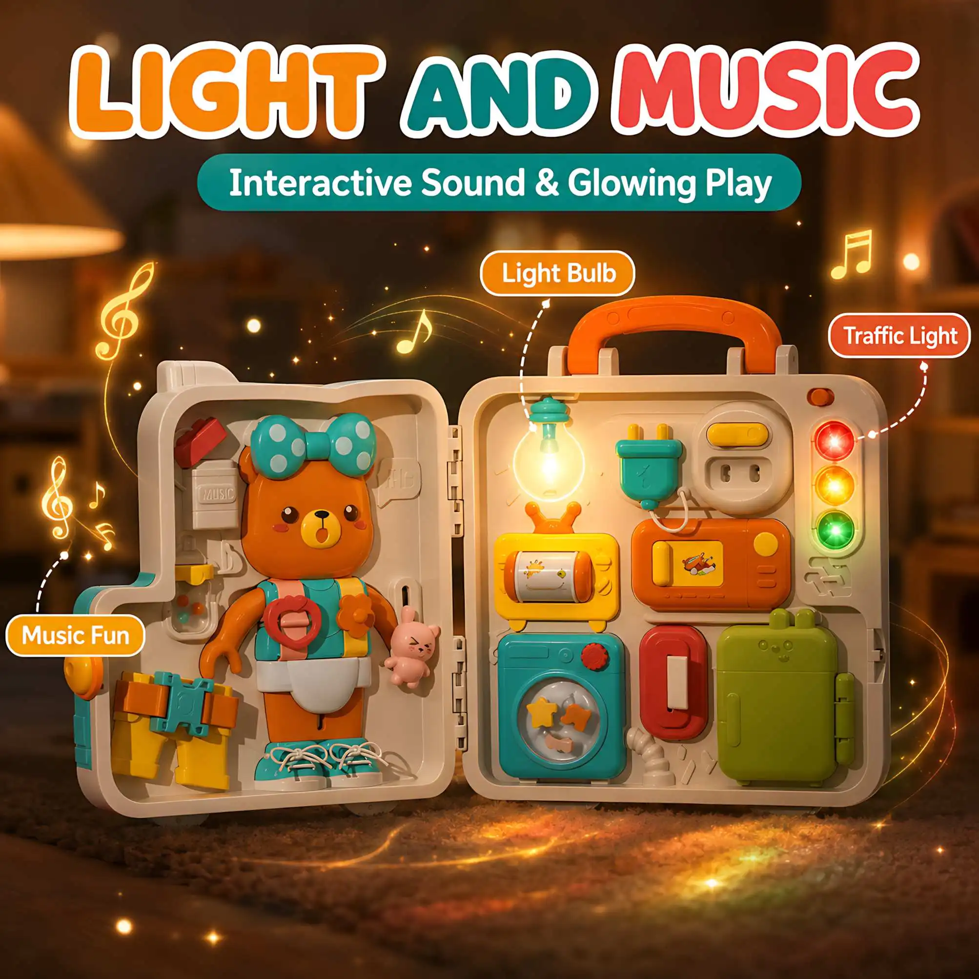 Montessori Busy Board for Toddlers Baby Sensory Toy Interactive Learning Board with Music Lights Switch Educational Travel Toy view 4