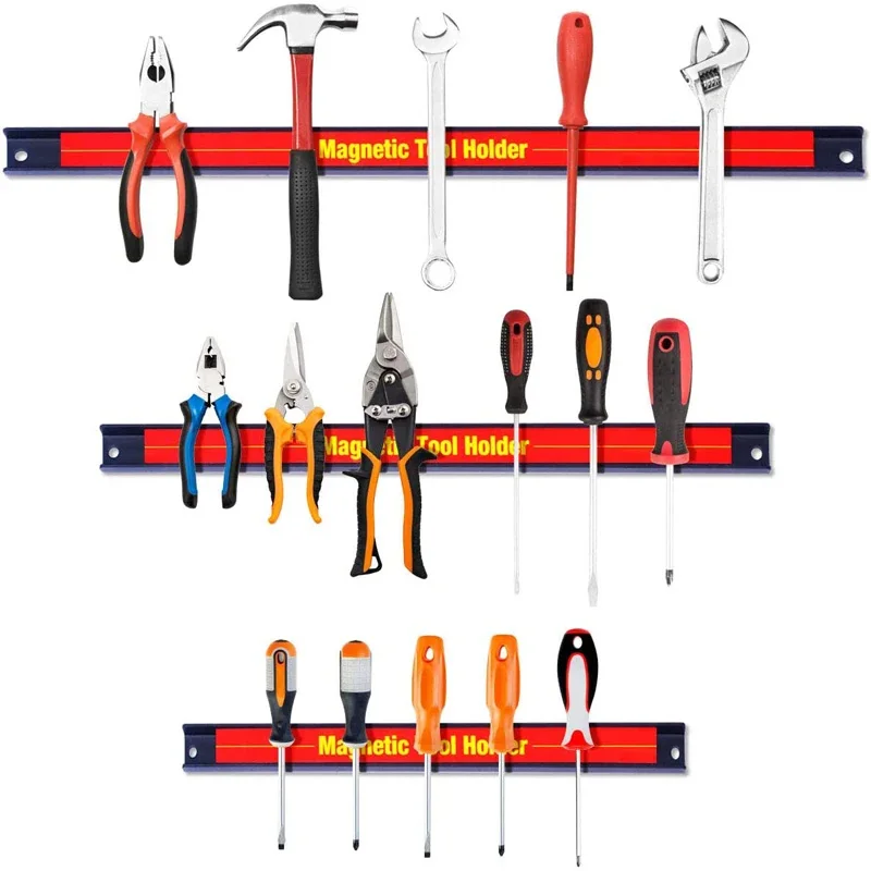 Magnetic Tool Holder Metal Magnet Tool Organizer Bar Long Strip, Wrench Organizer Wall Mounted Storage Tool Bar Strip Rack, Hard