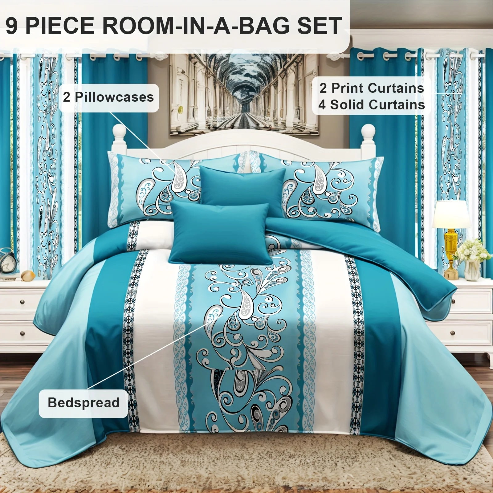

Set of 9 Thick Touch Bed Cover And Curtain, Enhanced Luxury Bedspread Collection, Bamboo Microfiber Bedding for All Seasons - Ideal for Home, RV Bedding, And Gift Options with a Gift Bag