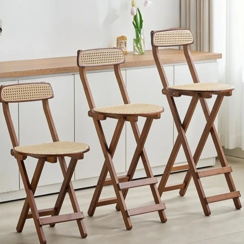 Portable Folding High Stool with Backrest Wooden Bar Chair for Cashier Counter Kitchen Dining Room